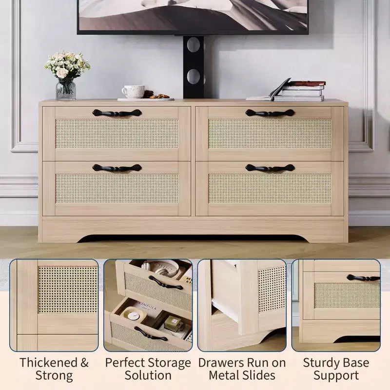 4 Drawer Dresser TV Stand with Mount for TVs Up to 70 Inch for Living Room, Bedroom