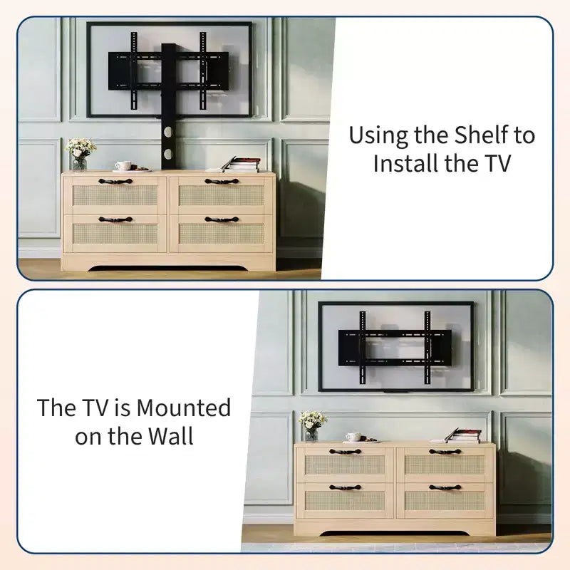 4 Drawer Dresser TV Stand with Mount for TVs Up to 70 Inch for Living Room, Bedroom