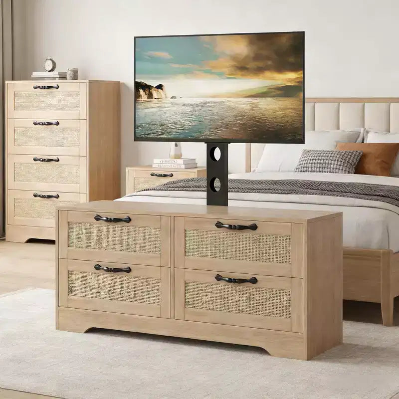 4 Drawer Dresser TV Stand with Mount for TVs Up to 70 Inch for Living Room, Bedroom