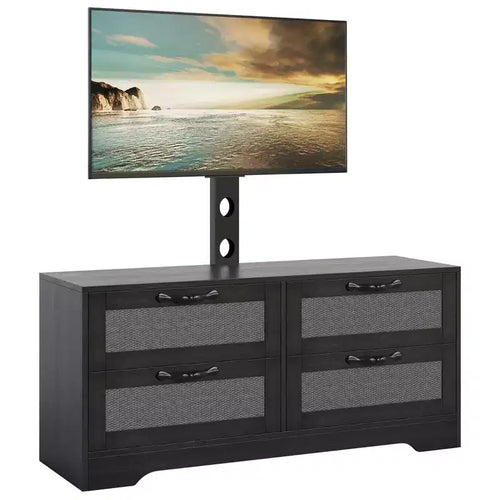 Comò a 4 cassetti mobile TV con supporto per TV fino a 70 pollici per soggiorno, camera da letto