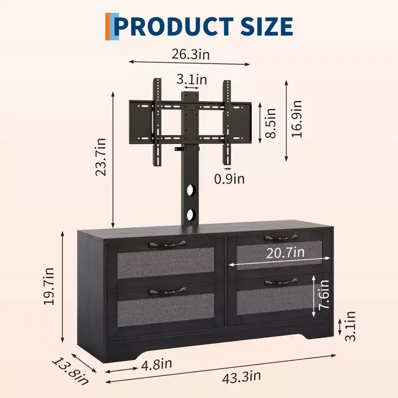 4 Drawer Dresser TV Stand with Mount for TVs Up to 70 Inch for Living Room, Bedroom