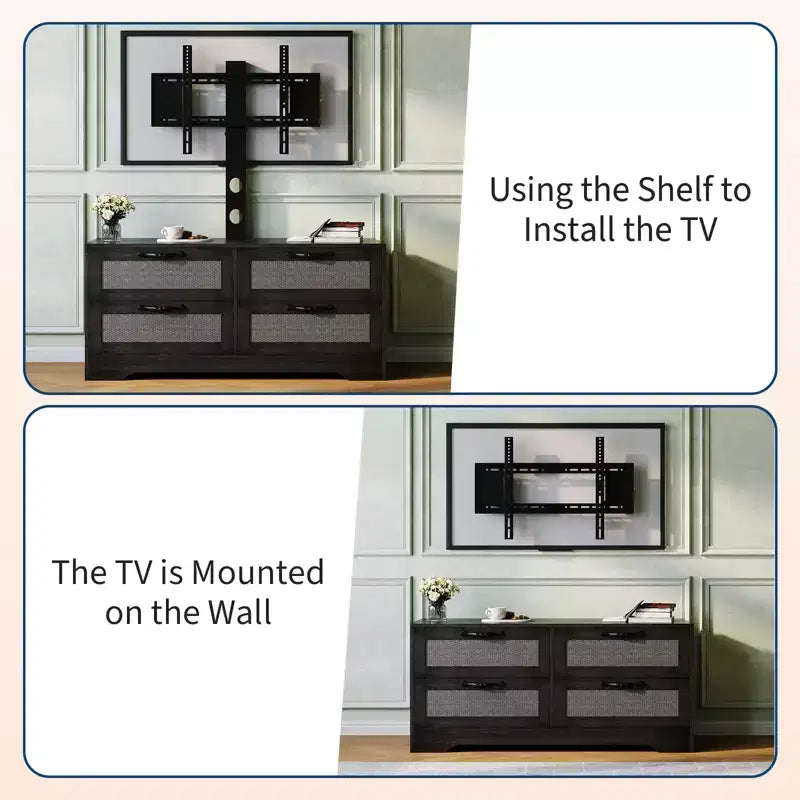 4 Drawer Dresser TV Stand with Mount for TVs Up to 70 Inch for Living Room, Bedroom