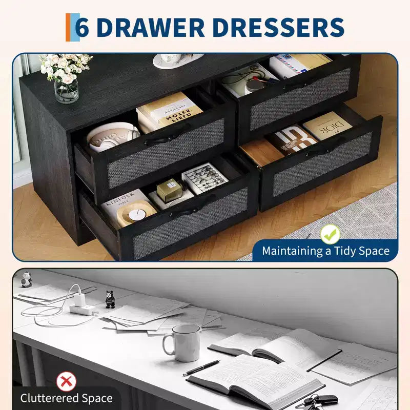 4 Drawer Dresser TV Stand with Mount for TVs Up to 70 Inch for Living Room, Bedroom