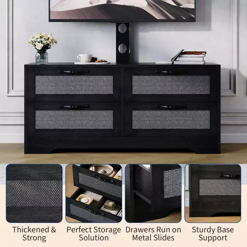 4 Drawer Dresser TV Stand with Mount for TVs Up to 70 Inch for Living Room, Bedroom
