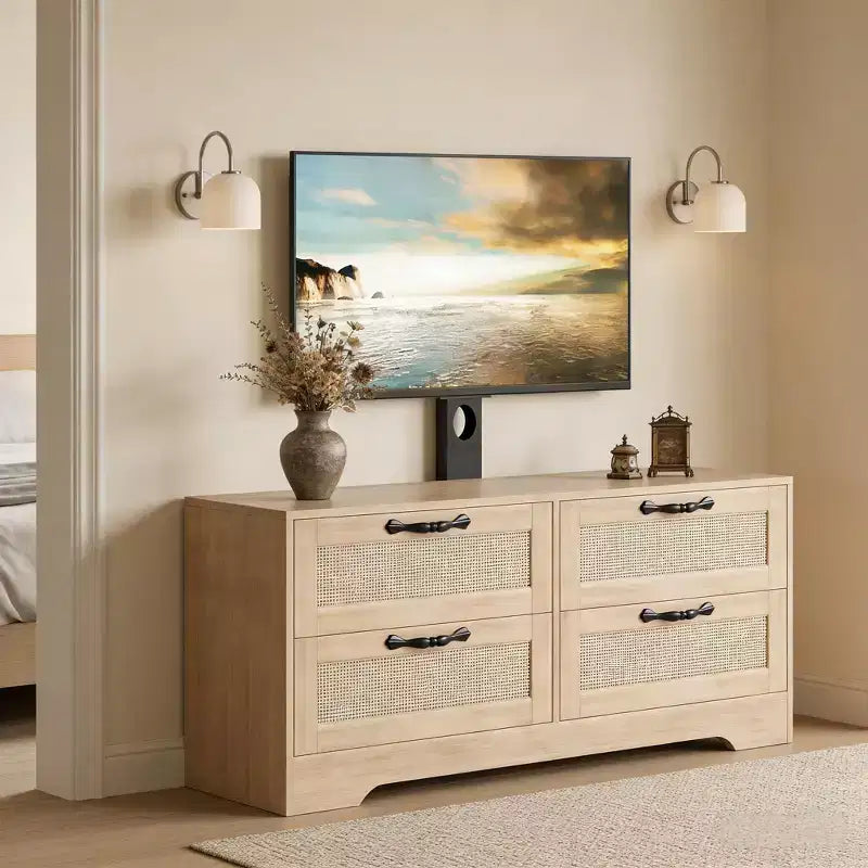 4 Drawer Dresser TV Stand with Mount for TVs Up to 70 Inch for Living Room, Bedroom