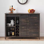 Mobile bar in stile rustico da fattoria con porta scorrevole tipo fienile, porta vino e bicchieri - Credenza 47 e stazione caffè