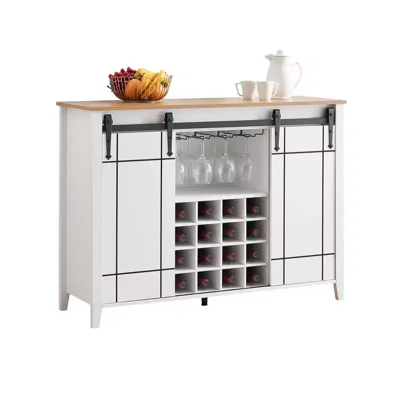 Farmhouse Sliding Barn Door Bar Cabinet with Wine & Glass Storage - 47 Sideboard Buffet & Coffee Station