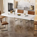 Hitow White Rectangular Dining Table & Conference Table with Tempered Glass Legs