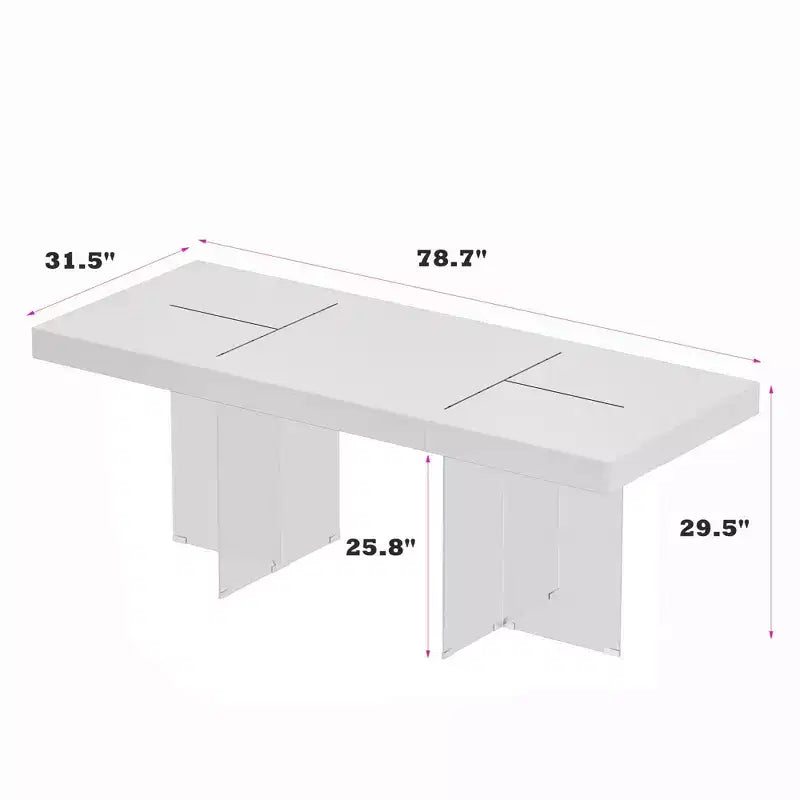 White Rectangular Dining Table & Conference Table with Tempered Glass Legs