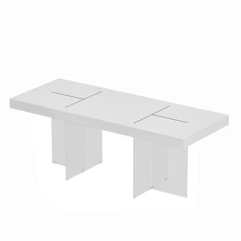 White Rectangular Dining Table & Conference Table with Tempered Glass Legs
