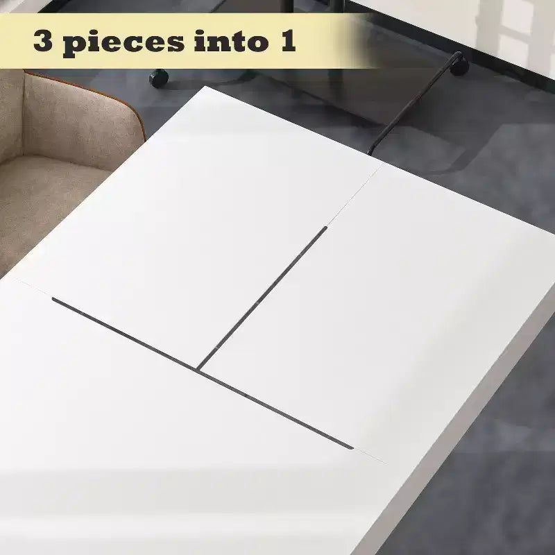 White Rectangular Dining Table & Conference Table with Tempered Glass Legs