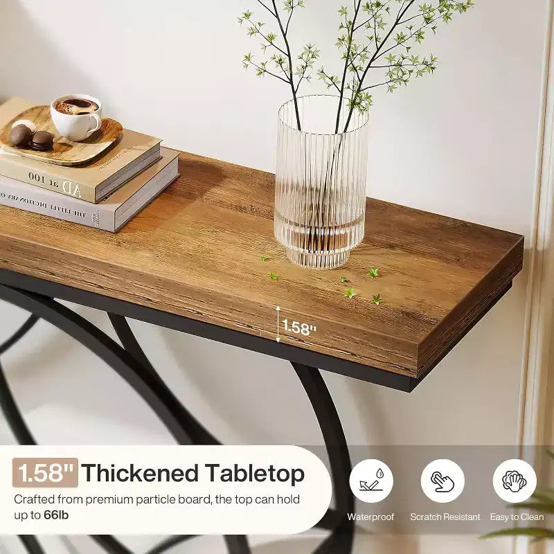 47-Inch Console Table, Industrial 2-Tier Sofa Table with Geometric Metal Frame for Living Room, Behind Couch, Small Spaces, Rustic Brown