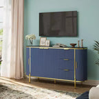 Credenza a buffet, consolle moderna in legno scanalato da 59 pollici con 3 cassetti e ripiano regolabile