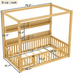 Himmelbett in Twin-/Full-Größe mit Regalen und Schutzgittern, Holzbodenbett mit Tür für Kinder