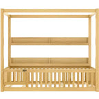 Himmelbett in Twin-/Full-Größe mit Regalen und Schutzgittern, Holzbodenbett mit Tür für Kinder