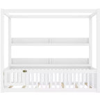 Himmelbett in Twin-/Full-Größe mit Regalen und Schutzgittern, Holzbodenbett mit Tür für Kinder
