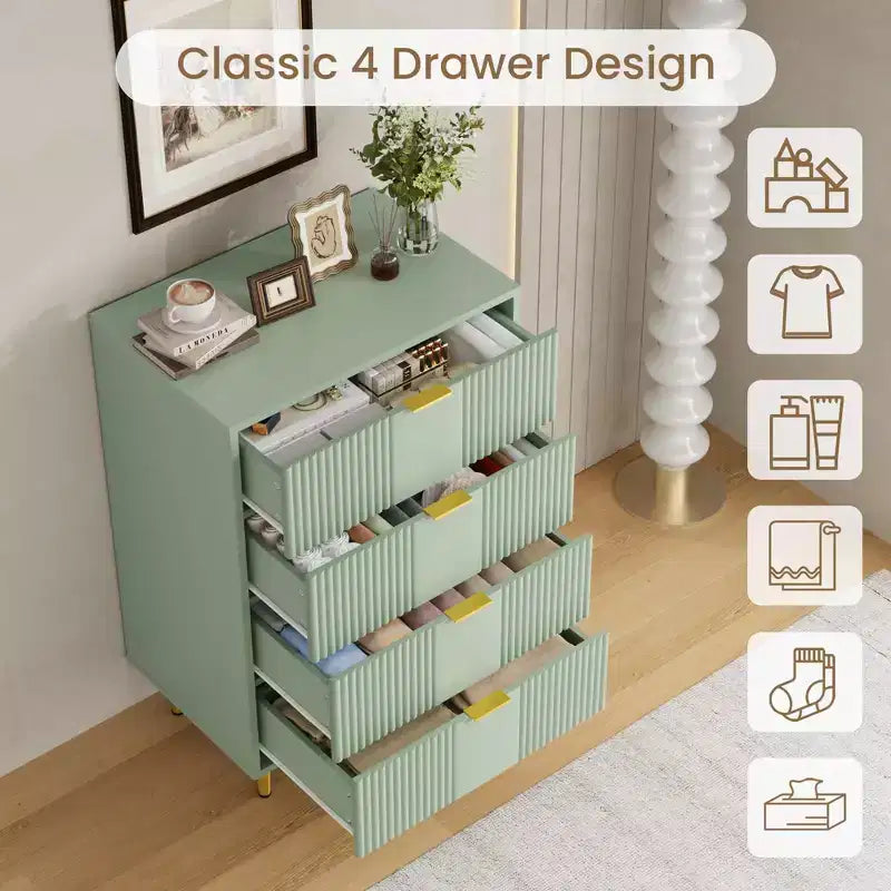 Fluted Dresser for Bedroom Modern Chest of Drawers with Metal Handle, Wooden Closet Clothes Storage Organizer