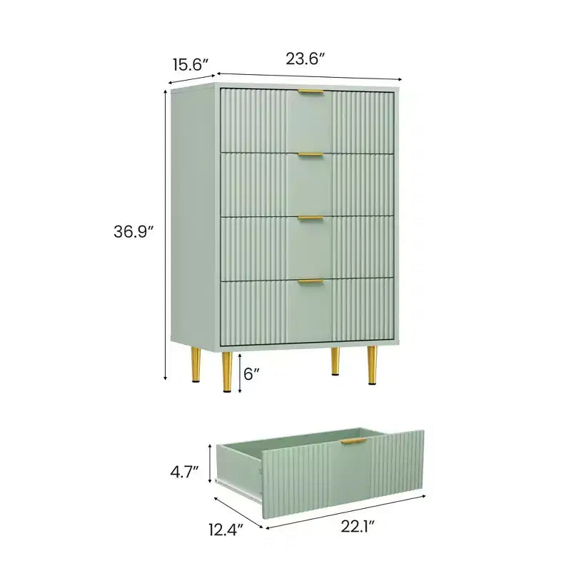 Fluted Dresser for Bedroom Modern Chest of Drawers with Metal Handle, Wooden Closet Clothes Storage Organizer