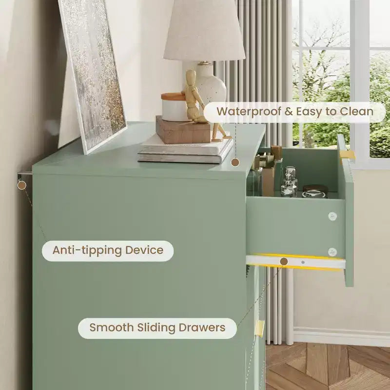 Fluted Dresser for Bedroom Modern Chest of Drawers with Metal Handle, Wooden Closet Clothes Storage Organizer