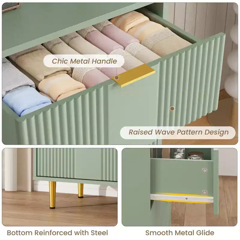 Fluted Dresser for Bedroom Modern Chest of Drawers with Metal Handle, Wooden Closet Clothes Storage Organizer