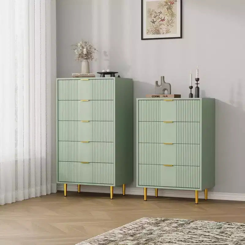 Fluted Dresser for Bedroom Modern Chest of Drawers with Metal Handle, Wooden Closet Clothes Storage Organizer