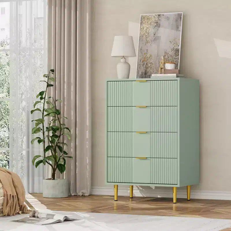 Fluted Dresser for Bedroom Modern Chest of Drawers with Metal Handle, Wooden Closet Clothes Storage Organizer