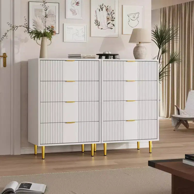 Fluted Dresser for Bedroom Modern Chest of Drawers with Metal Handle, Wooden Closet Clothes Storage Organizer