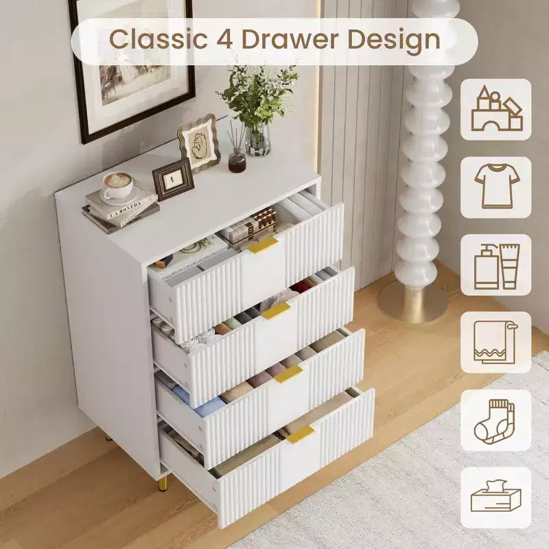 Fluted Dresser for Bedroom Modern Chest of Drawers with Metal Handle, Wooden Closet Clothes Storage Organizer