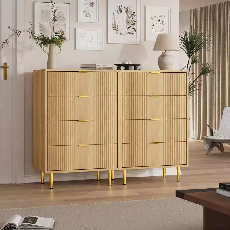 Fluted Dresser for Bedroom Modern Chest of Drawers with Metal Handle, Wooden Closet Clothes Storage Organizer