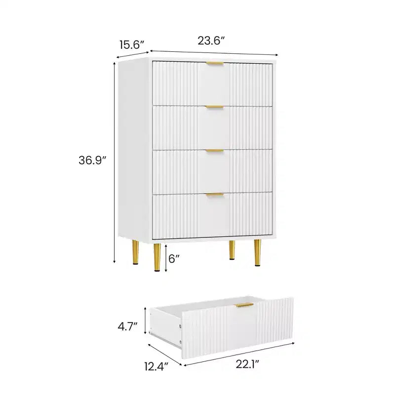 Fluted Dresser for Bedroom Modern Chest of Drawers with Metal Handle, Wooden Closet Clothes Storage Organizer