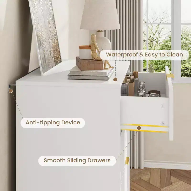 Fluted Dresser for Bedroom Modern Chest of Drawers with Metal Handle, Wooden Closet Clothes Storage Organizer