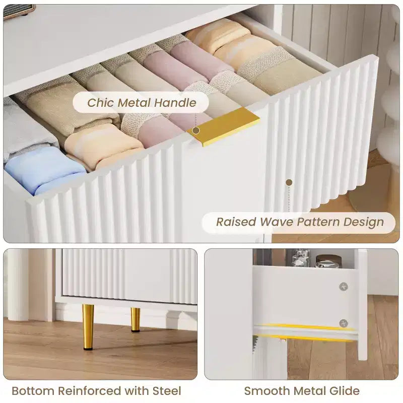 Fluted Dresser for Bedroom Modern Chest of Drawers with Metal Handle, Wooden Closet Clothes Storage Organizer
