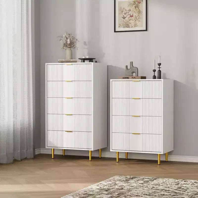 Fluted Dresser for Bedroom Modern Chest of Drawers with Metal Handle, Wooden Closet Clothes Storage Organizer