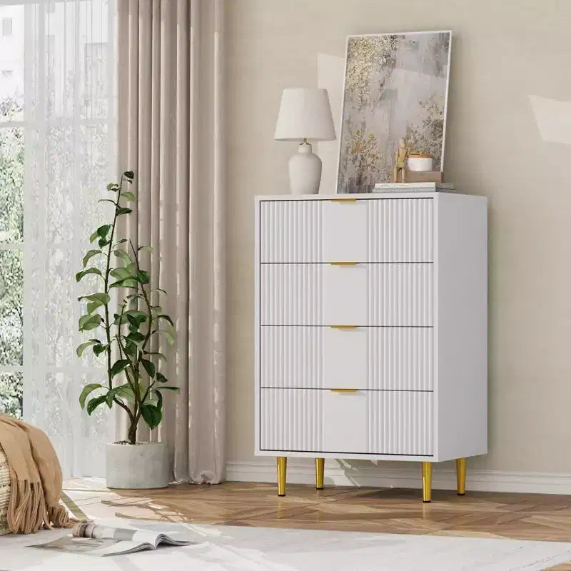Fluted Dresser for Bedroom Modern Chest of Drawers with Metal Handle, Wooden Closet Clothes Storage Organizer