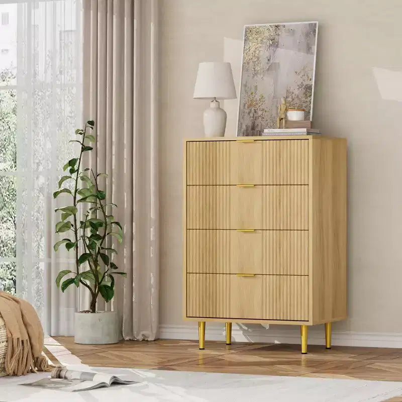 Fluted Dresser for Bedroom Modern Chest of Drawers with Metal Handle, Wooden Closet Clothes Storage Organizer