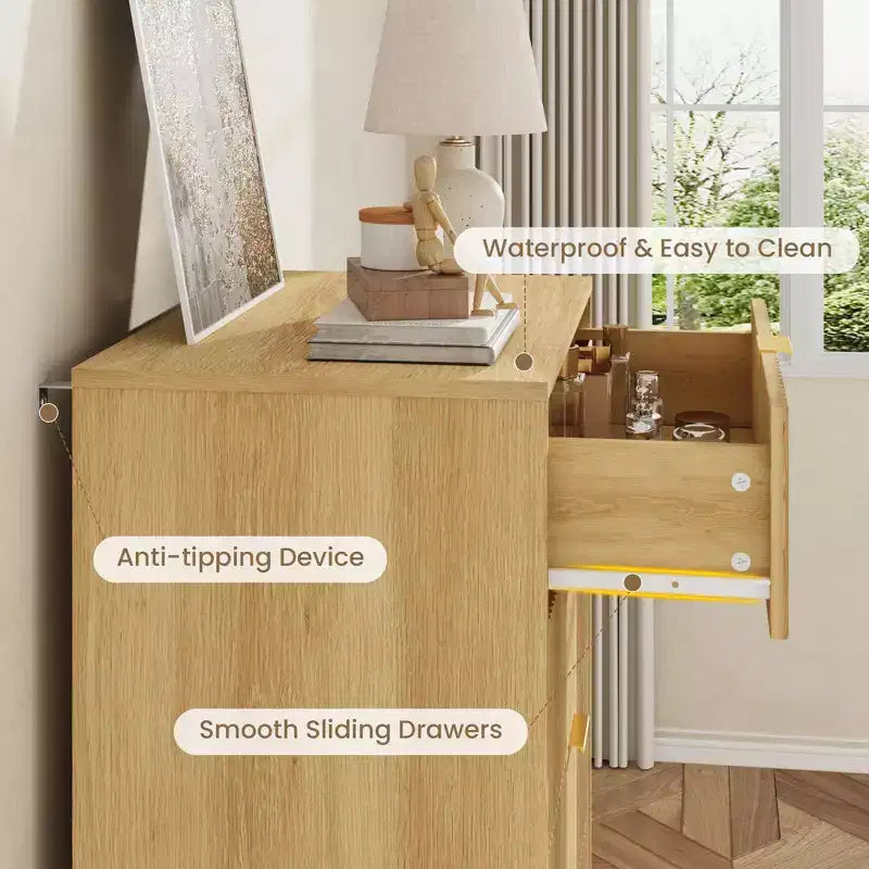 Fluted Dresser for Bedroom Modern Chest of Drawers with Metal Handle, Wooden Closet Clothes Storage Organizer