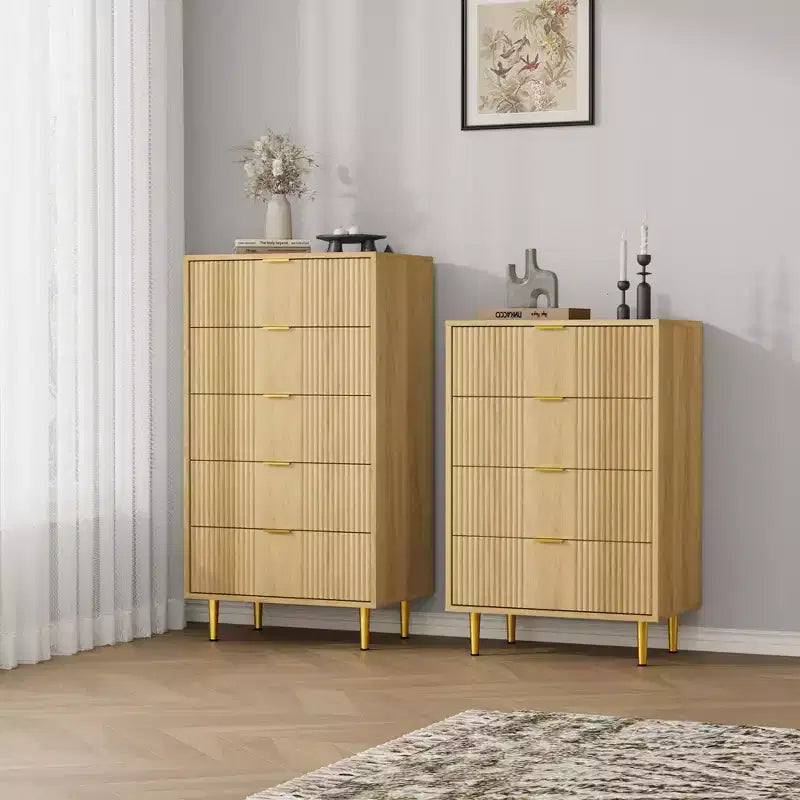 Fluted Dresser for Bedroom Modern Chest of Drawers with Metal Handle, Wooden Closet Clothes Storage Organizer