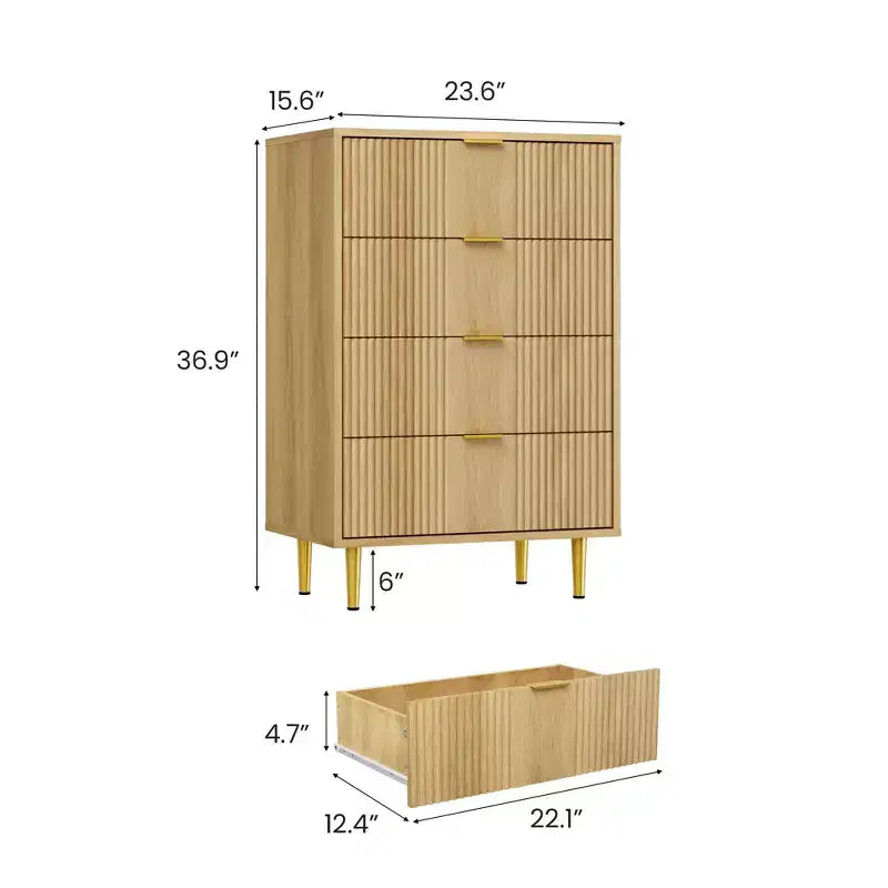 Fluted Dresser for Bedroom Modern Chest of Drawers with Metal Handle, Wooden Closet Clothes Storage Organizer