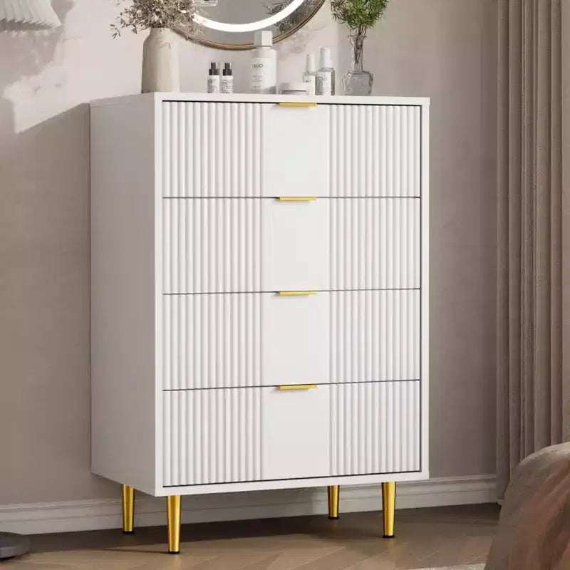 Fluted Dresser for Bedroom Modern Chest of Drawers with Metal Handle, Wooden Closet Clothes Storage Organizer