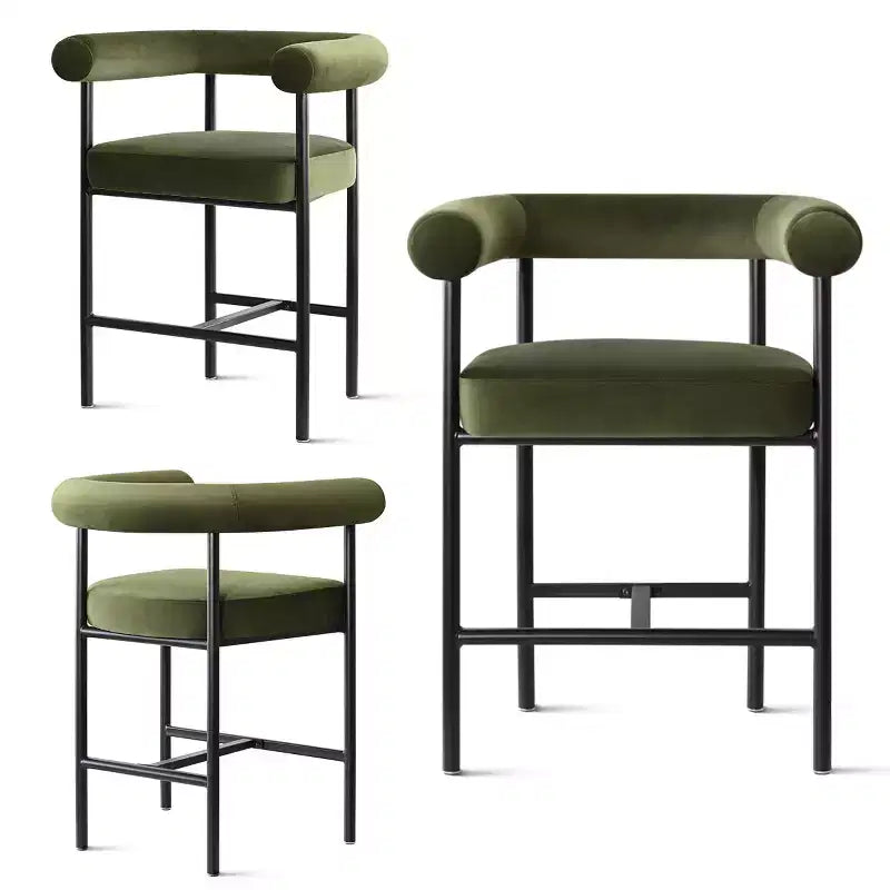 Set of 3 Luxury Velvet Counter Stools with Arms, 24 Wide Seat Modern Bar Chairs for Large Kitchen Island