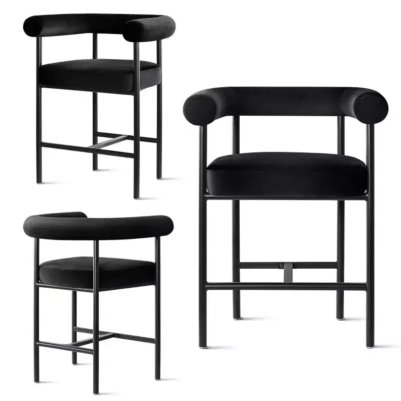 Set of 3 Luxury Velvet Counter Stools with Arms, 24 Wide Seat Modern Bar Chairs for Large Kitchen Island
