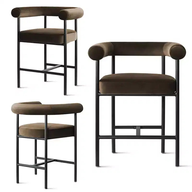 Set of 3 Luxury Velvet Counter Stools with Arms, 24 Wide Seat Modern Bar Chairs for Large Kitchen Island
