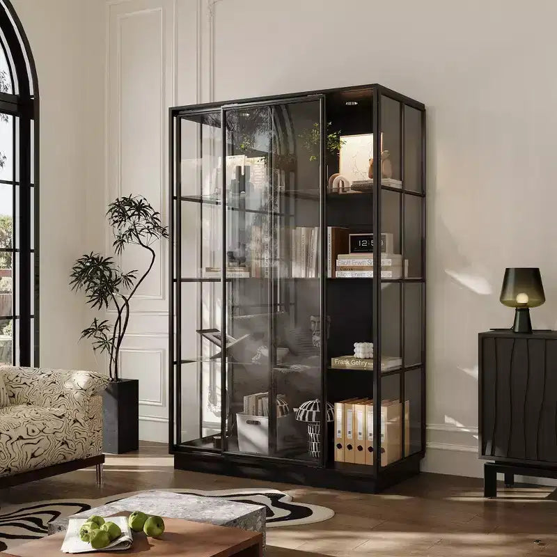Oversize Glass Display Cabinet: 74.8H,Built-In Spotlights + Sliding Glass DoorsSpacious Organizer for Collectibles,Models,Action Figuresr