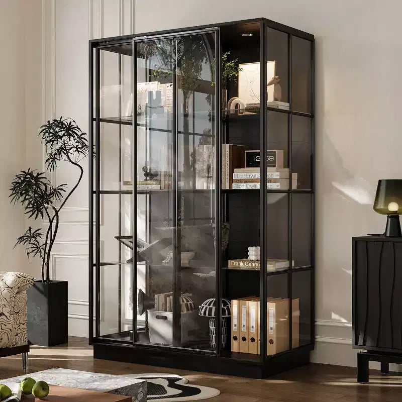 Oversize Glass Display Cabinet: 74.8H,Built-In Spotlights + Sliding Glass DoorsSpacious Organizer for Collectibles,Models,Action Figuresr