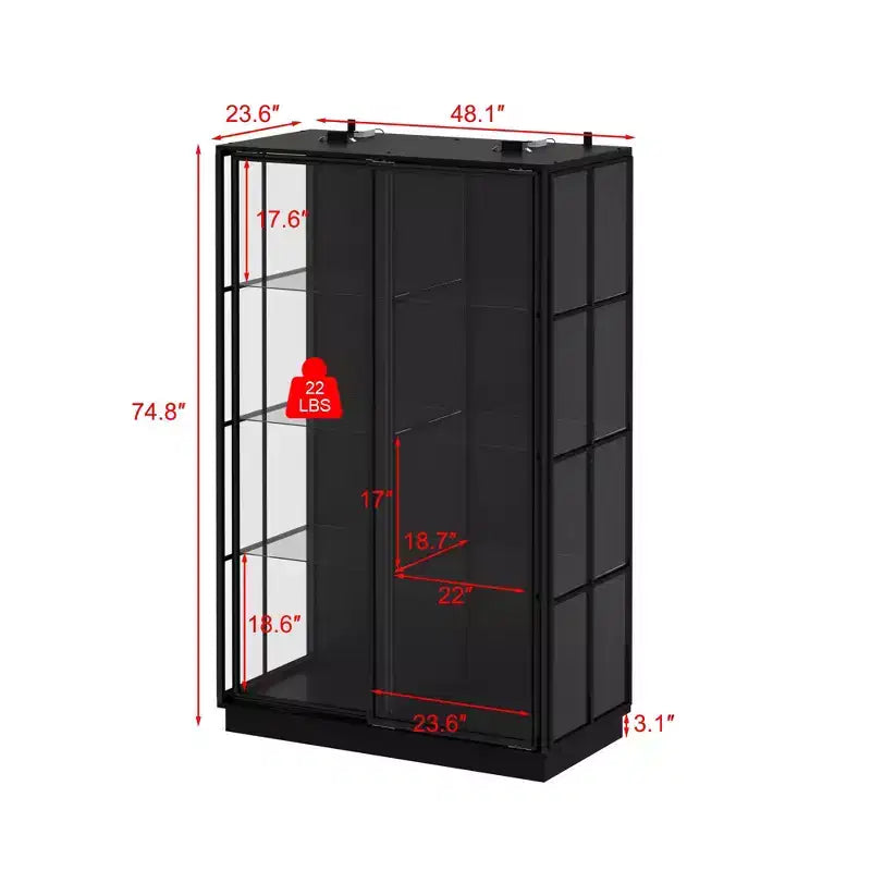 Oversize Glass Display Cabinet: 74.8H,Built-In Spotlights + Sliding Glass DoorsSpacious Organizer for Collectibles,Models,Action Figuresr