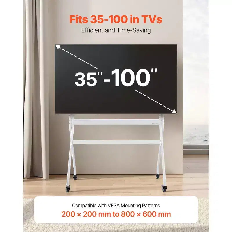 Rolling TV Stand, Mobile TV Cart for 35-100 Inch LED/LCD/OLED Flat/Curved TVs, Portable Monitor Stand with Wheels Hold up to 198 lbs, White