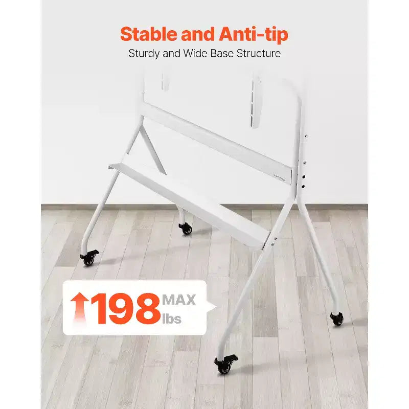 Rolling TV Stand, Mobile TV Cart for 35-100 Inch LED/LCD/OLED Flat/Curved TVs, Portable Monitor Stand with Wheels Hold up to 198 lbs, White