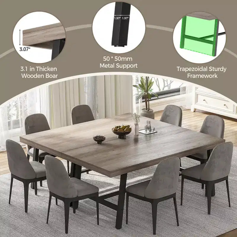 71 Large Dining Table, Farmhouse Dining Table for 8-12, Brown Wood 6-10 Seater w/Adjustable Feet, Kitchen/Dining/Living Room