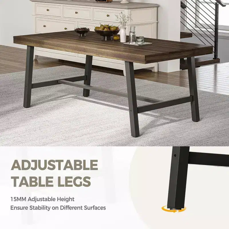 71 Large Dining Table, Farmhouse Dining Table for 8-12, Brown Wood 6-10 Seater w/Adjustable Feet, Kitchen/Dining/Living Room