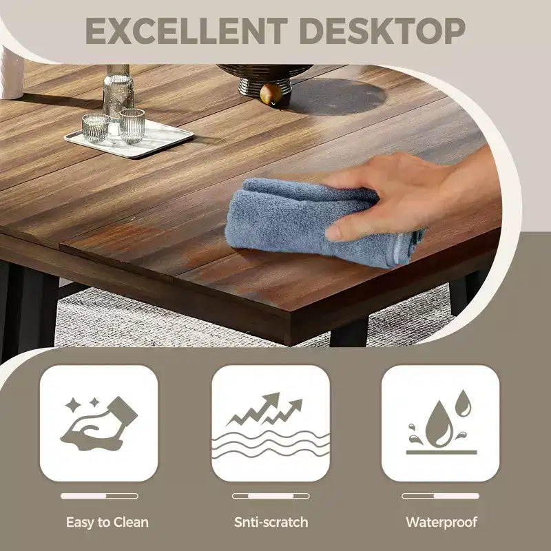 71 Large Dining Table, Farmhouse Dining Table for 8-12, Brown Wood 6-10 Seater w/Adjustable Feet, Kitchen/Dining/Living Room